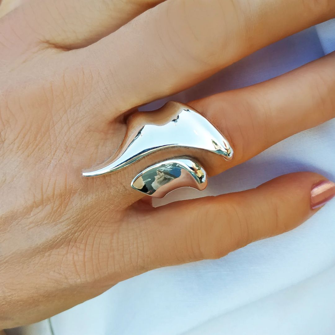 Modern abstract sterling silver statement ring by NekesJewelry