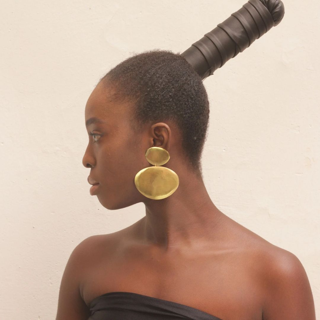 Bold brass disc earrings, organic statement jewelry by havanaflamingo