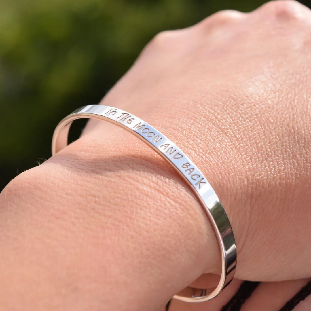 Sterling silver cuff bracelet with engraved message by AtelierSilverMouse