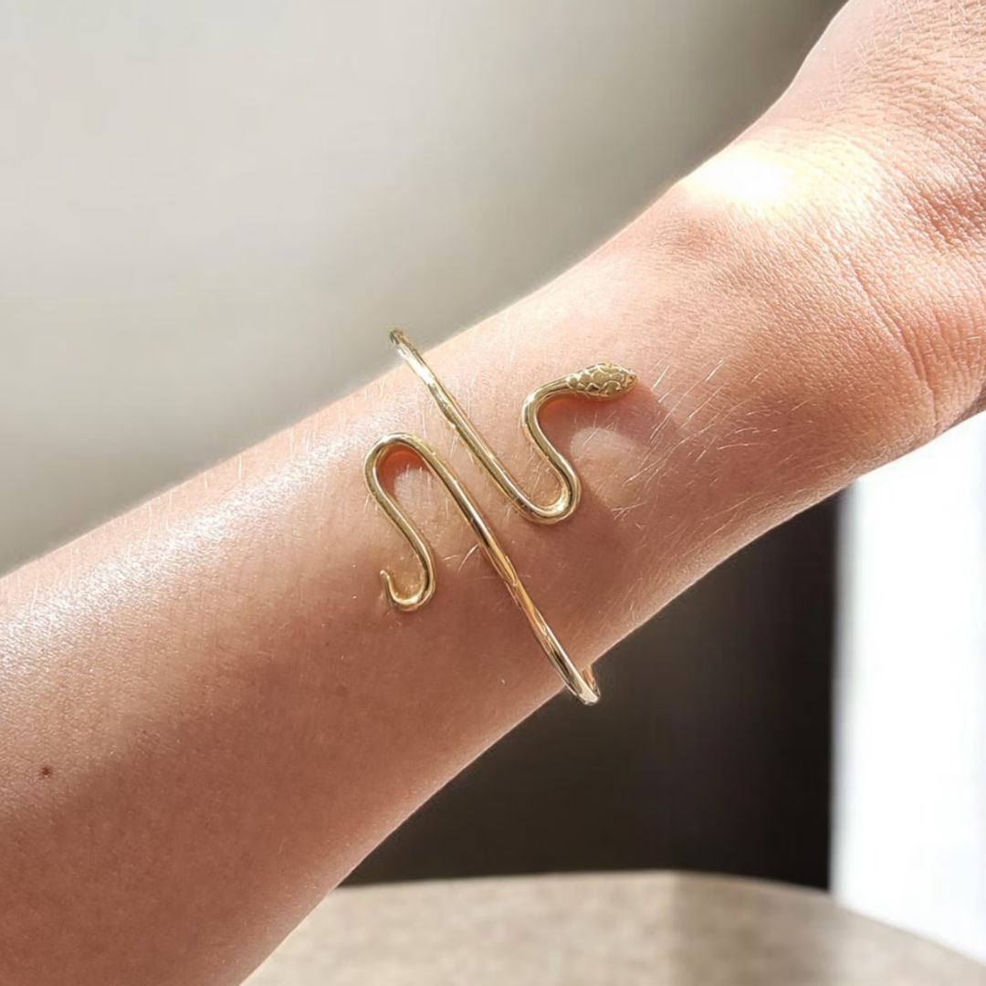 Delicate gold snake bangle bracelet by LunaOroCreations