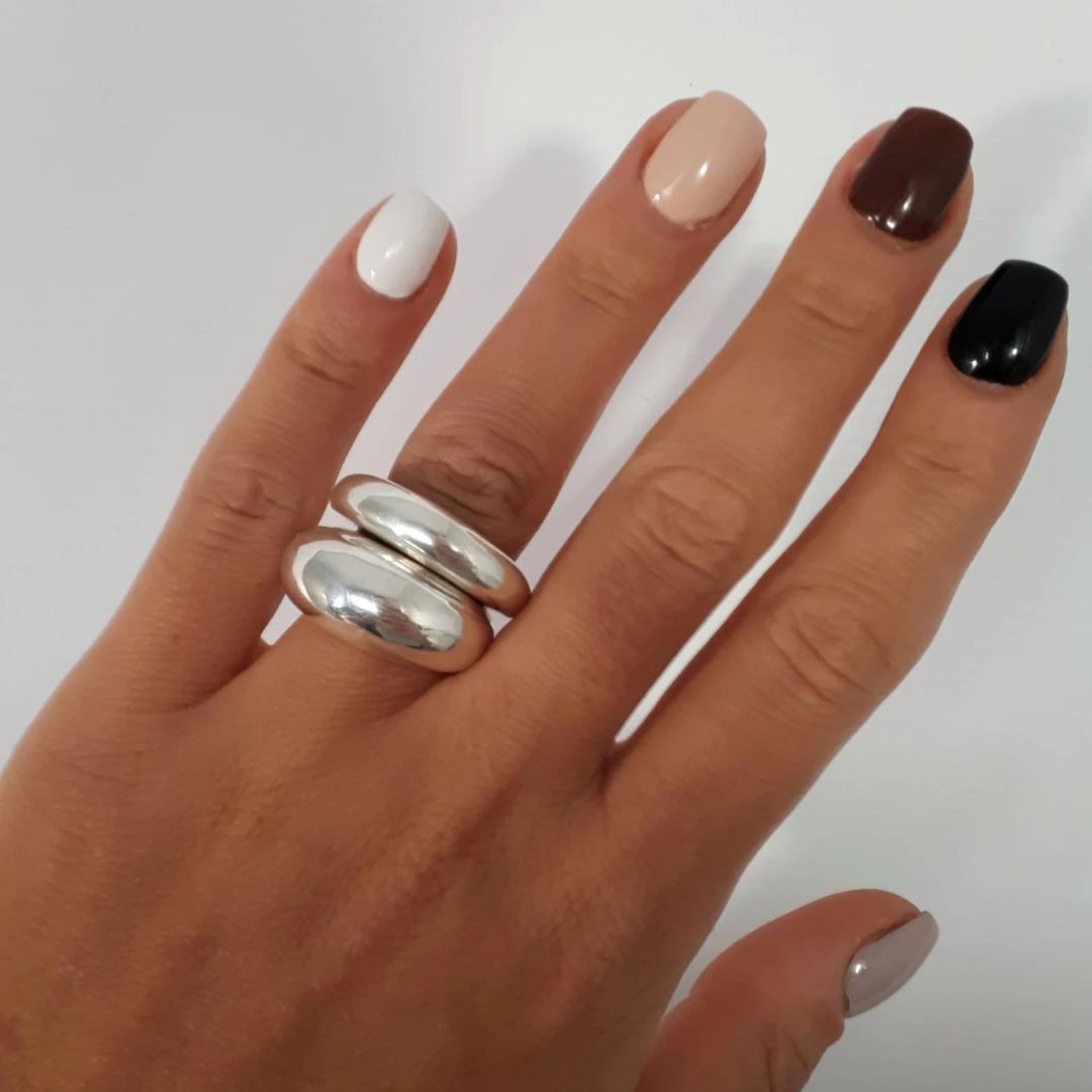 Set of chunky sterling silver statement rings by JEWELSinART
