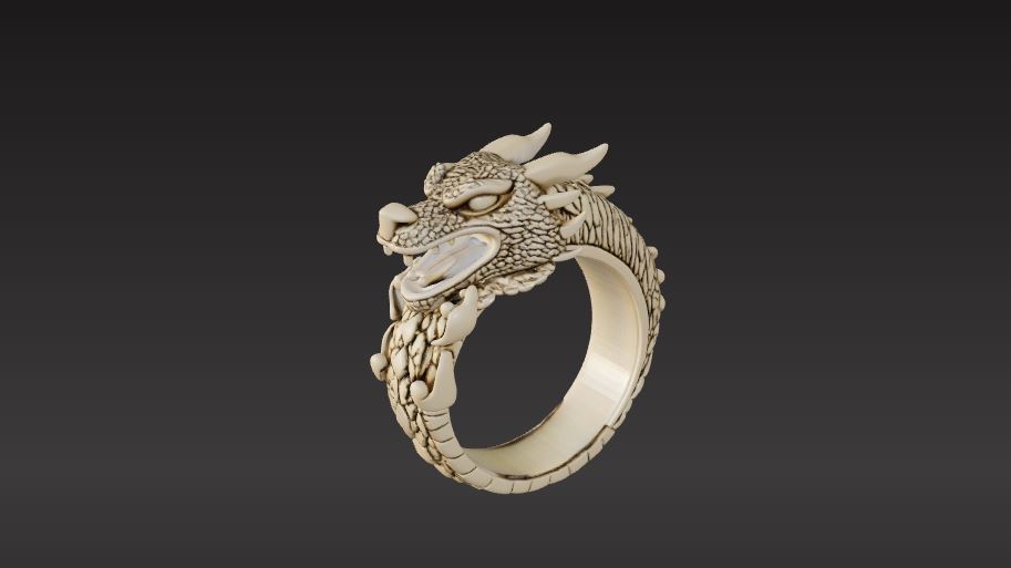 AI-generated 3D dragon ring rendered in beige material, created with Tripo AI