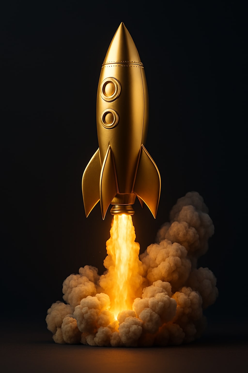 Golden rocket launching with glowing trail, symbolizing the Castimize platform launch