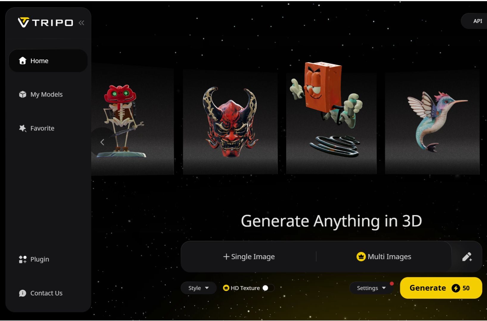 Screenshot of Tripo AI homepage