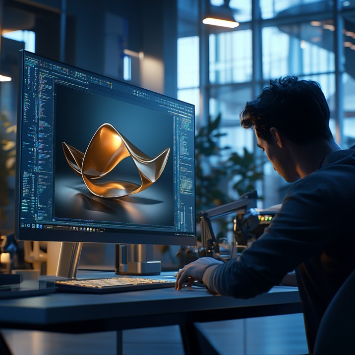 Person working on a 3D design using CAD software on a computer