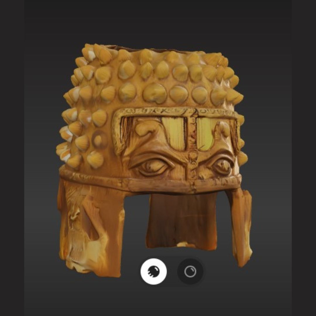 AI-generated 3D model render of Romanian helmet artifact piece created from a reference image using Tripo AI